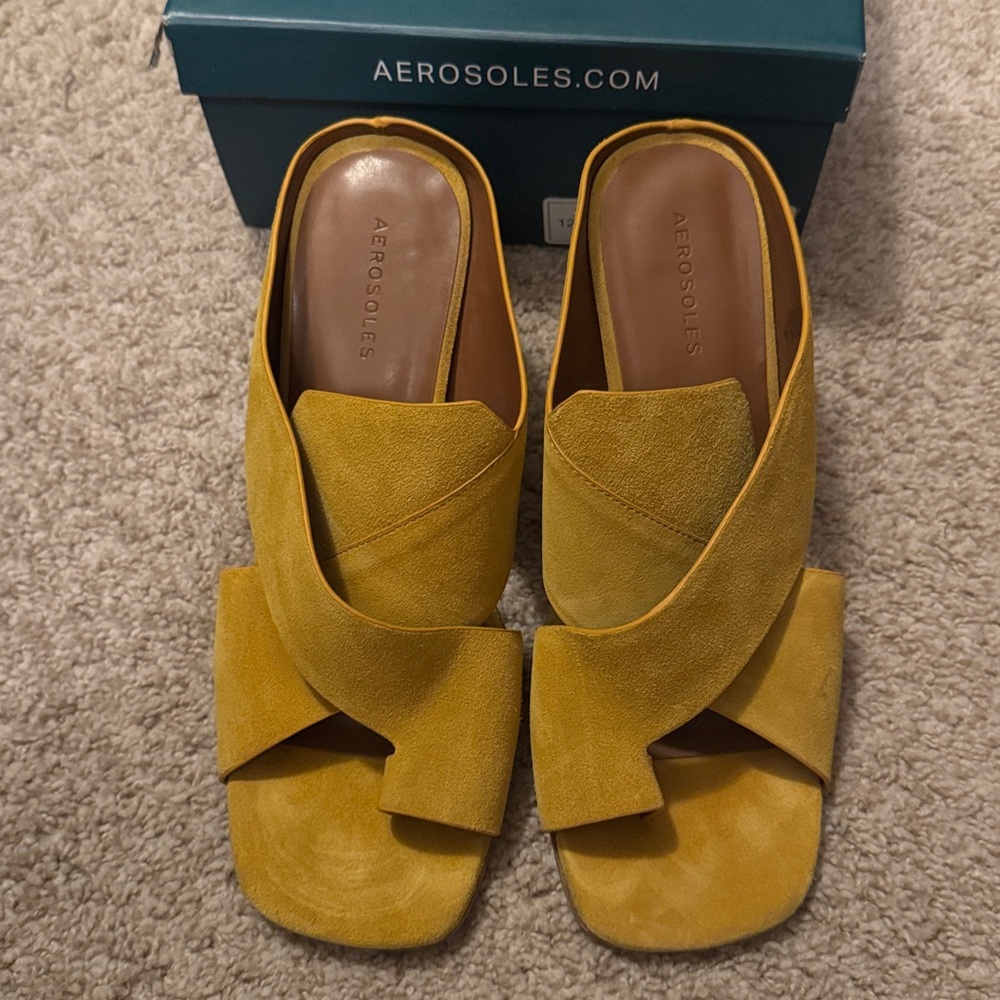 AEROSOLES Mustard Suede Slide Sandals